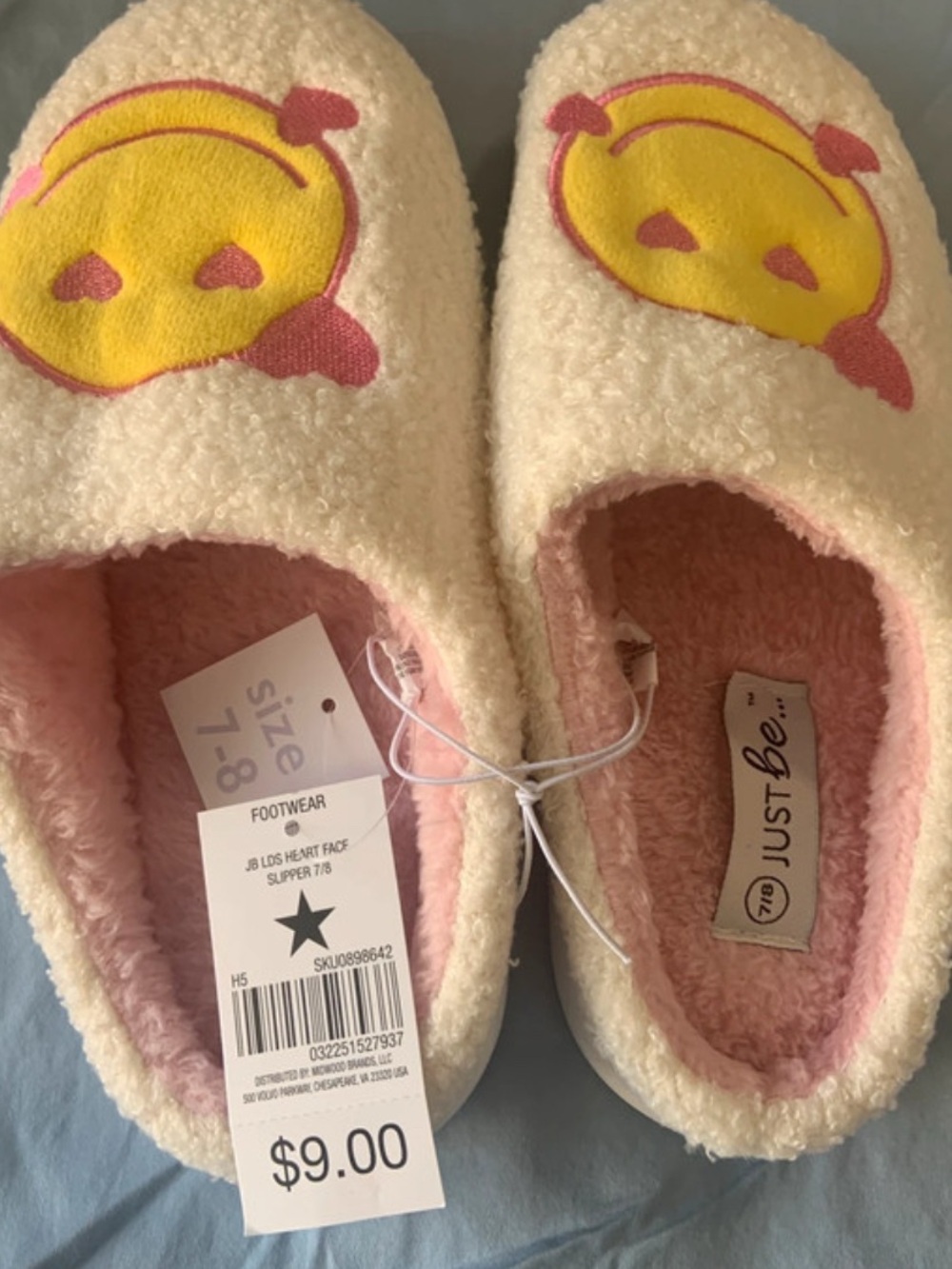 Just be Cream Slippers with Pink Lining and Yellow Smiley Faces
